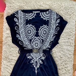 Neelam Navy and White Mandala Dress with Belt